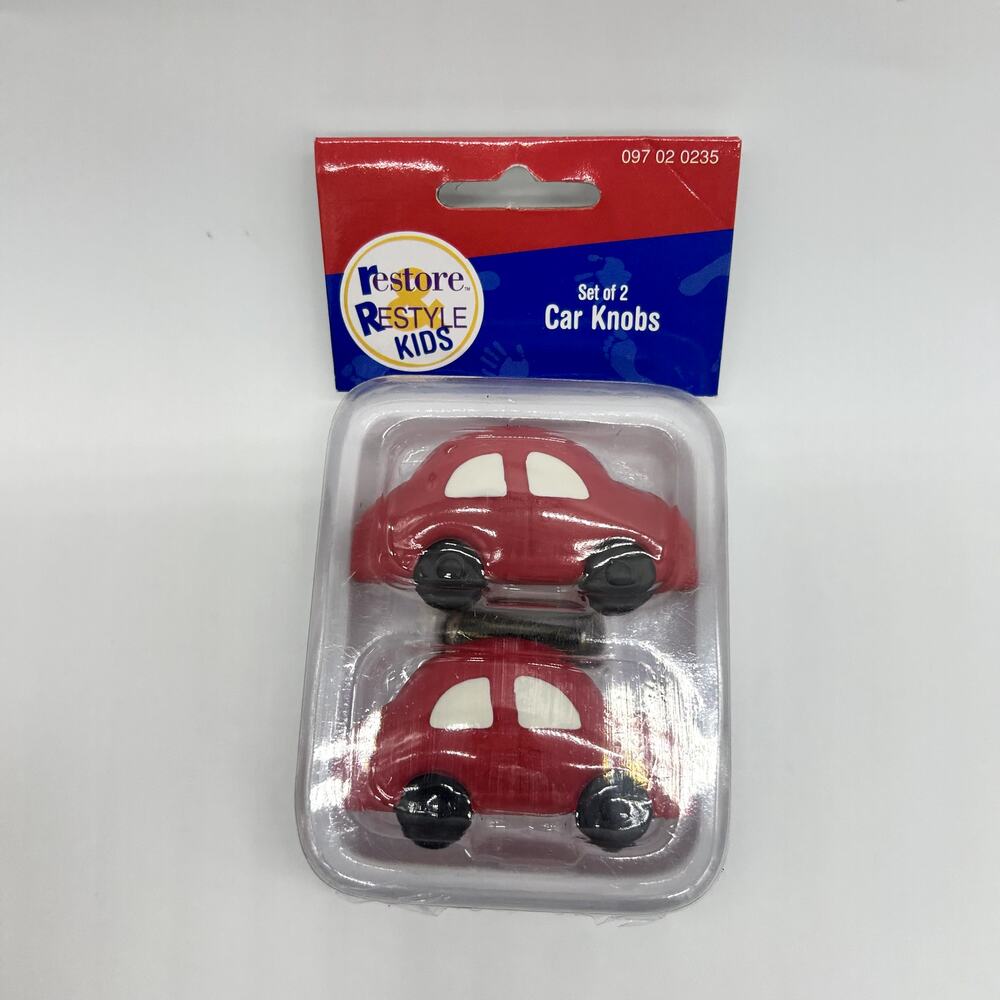 NWT Restore Restyle Kids Car Knobs Boy's Room Home Decor Set of 2 Red Drawer Y2K